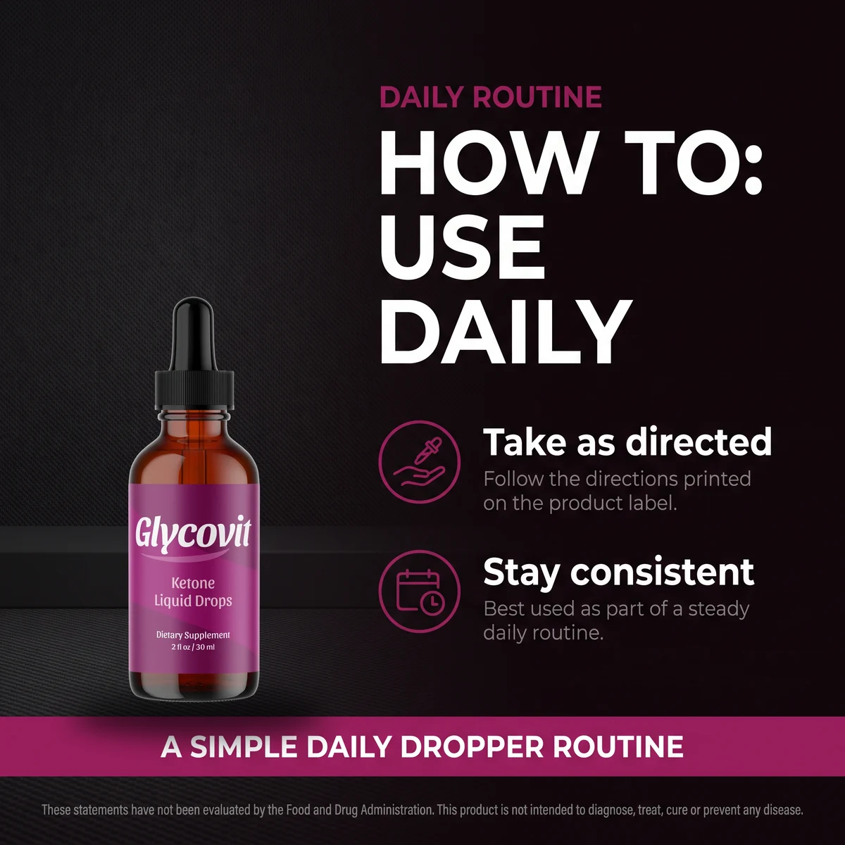 How to use Glycovit daily: shake, take one or two droppers and stay consistent